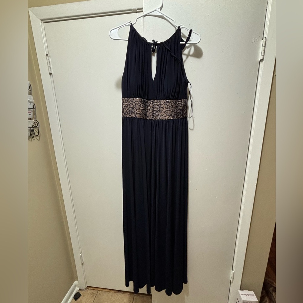 R&M Richards Navy Sleeveless Evening Dress
